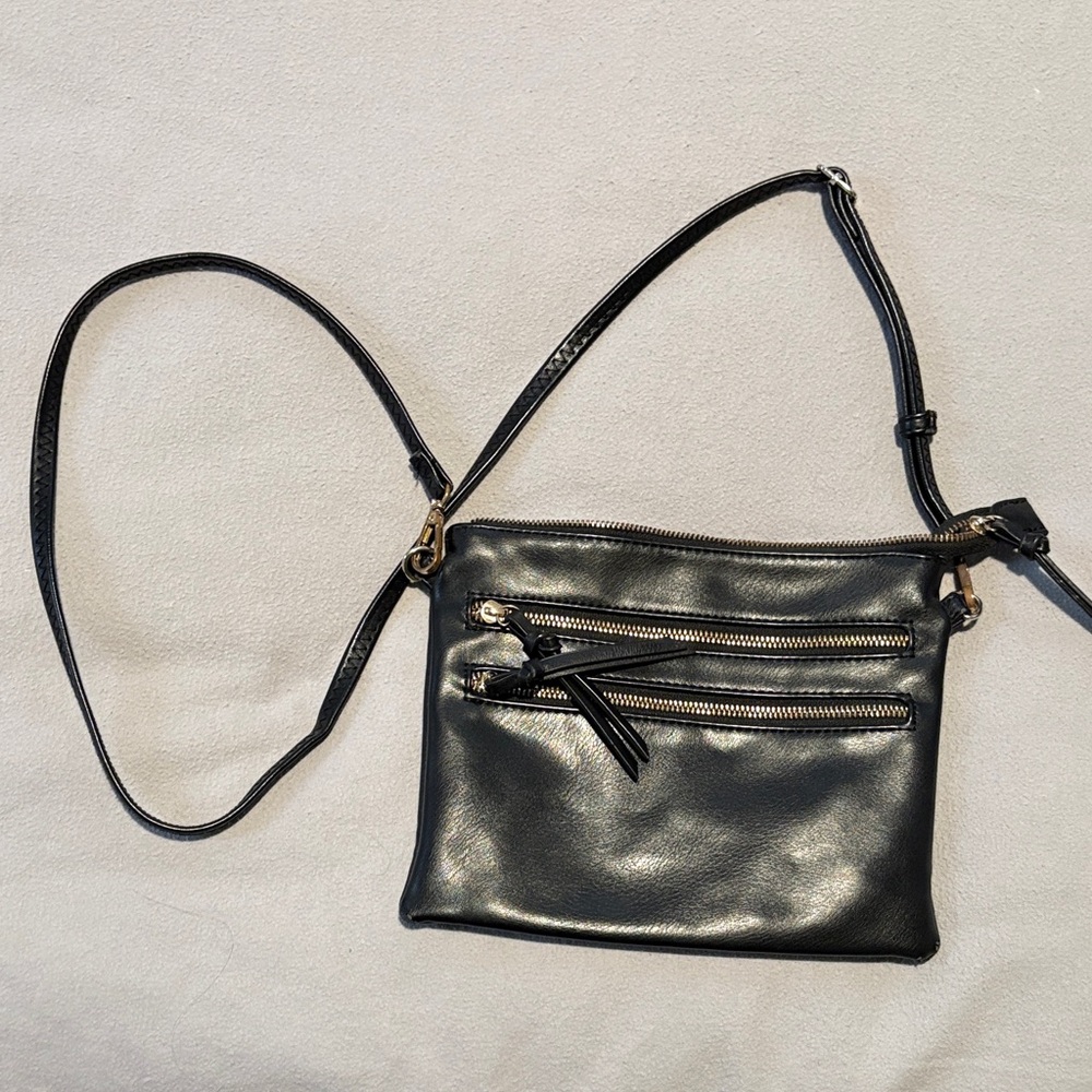 Black Faux Leather Crossbody Bag